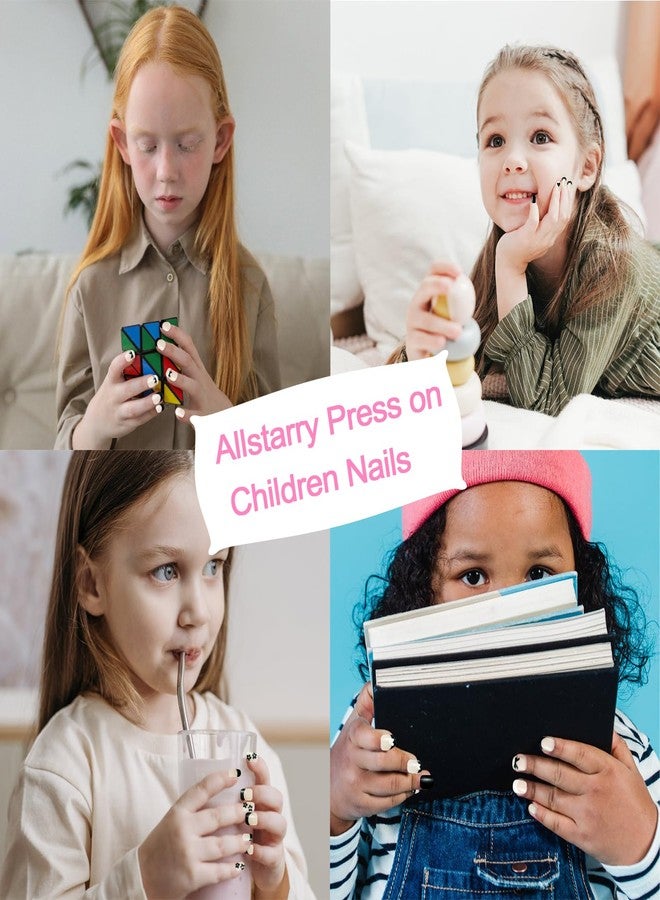 Allstarry 72pcs 3 pack Children Nails Press on Pre-glue Full Cover Kids French Tip Press on Nails Short False Nail Kits Lovely Gift for Children Little Girls Nail Art Decoration - Romantic French - Image 4